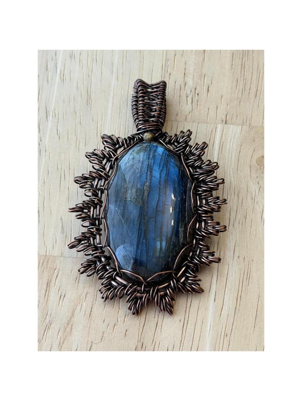 Handcrafted Labradorite Pendant with Copper Wire Wrapping